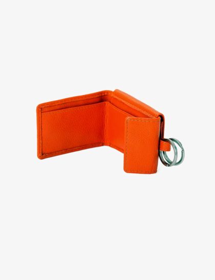 Leder-Portemonnaie mit Schlüsselring orange